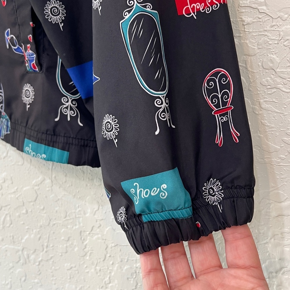 Vintage Koret Sport Novelty Print Windbreaker Jacket Black Zip Front M - Picture 5 of 11